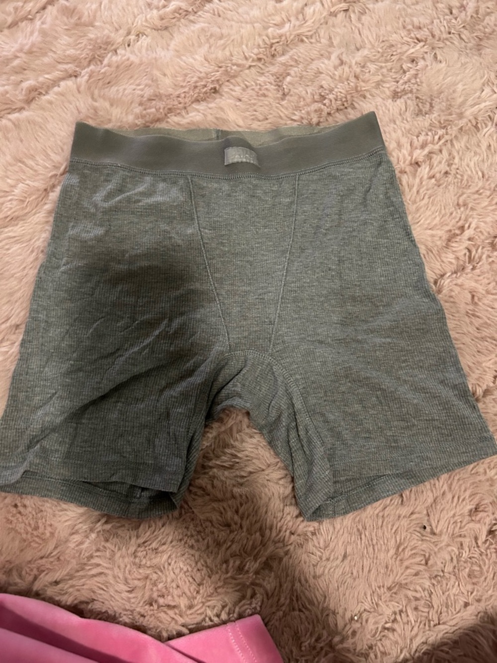 SKIMS Olive Green Ribbed Boxer Shorts